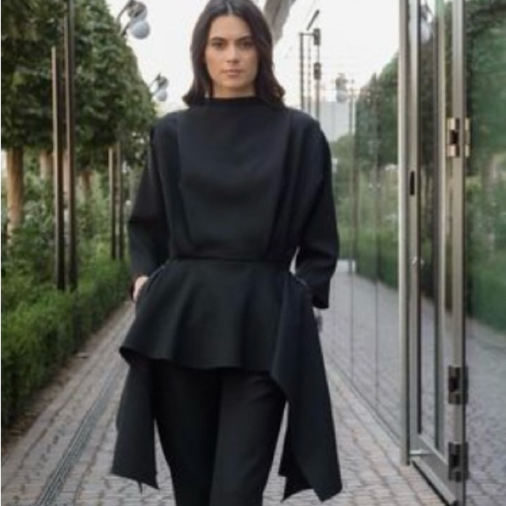 Elegant Black Women's peplum Tunic Top w/Sequin detail